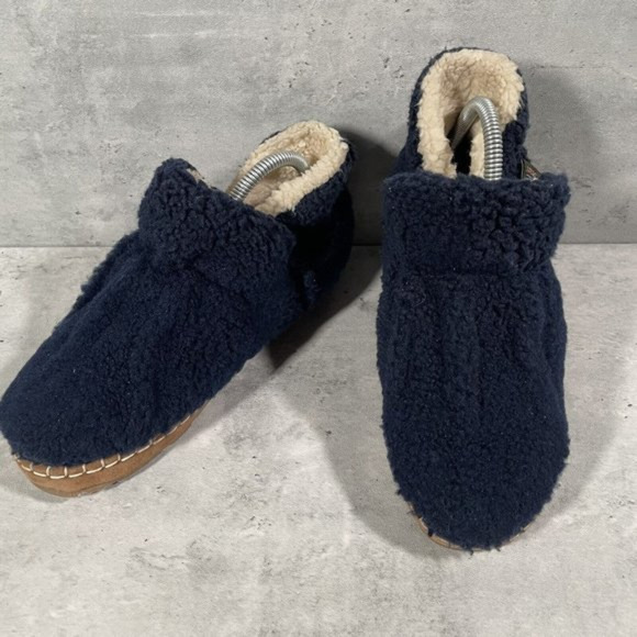 LL Bean Sherpa Women's Size 7M Blue Fleece‎ Slip On Slippers Booties 507186 EUC - Picture 1 of 8